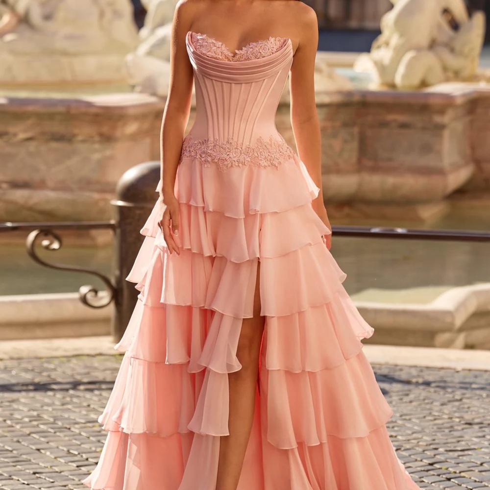 Sherri Hill Strapless YELLOW Ruffled Corset Gown